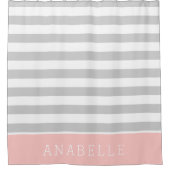 Monogramm Blush und graue Streifen | Editierbare F Duschvorhang (Vorderseite)