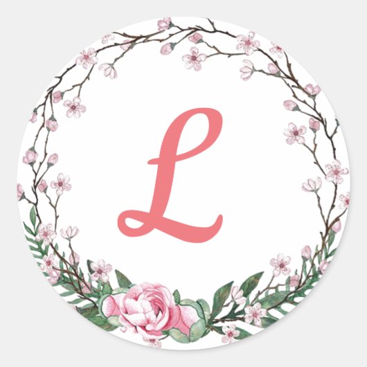 Monogramm Blüten Runder Aufkleber (Vorderseite)