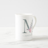 Monogramm Blütenrosa Blütenfarben Floral Letter Porzellantasse (Vorderseite Rechts)