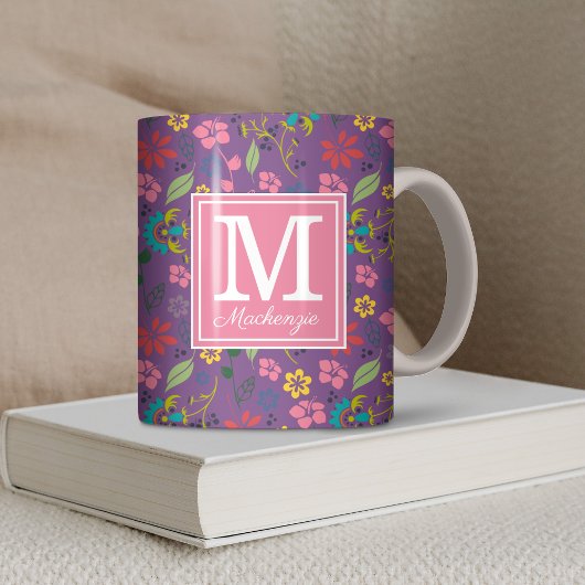 Monogramm Bohemische farbige Blume Kaffeetasse