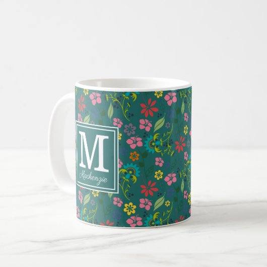 Monogramm Bohemische farbige Blume Kaffeetasse (Vorderseite Links)