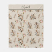Monogramm Boho Beige Grün Rosa Blumen Botanisch Fleecedecke (Vorderseite)
