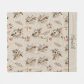 Monogramm Boho Beige Grün Rosa Blumen Botanisch Fleecedecke (Vorderseite (Horizontal))