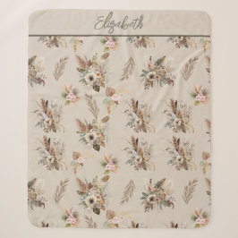 Monogramm Boho Beige Grün Rosa Blumen Botanisch  Sherpadecke