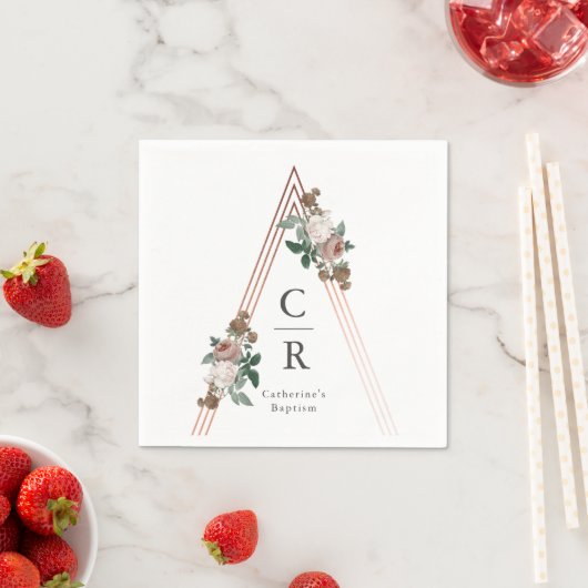 Monogramm boho bläserne geometrische Rose Goldtauf Serviette (Beispiel)