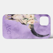 Monogramm Boho Bläserschädel im Lila Hintergrund Case-Mate iPhone Hülle (Rückseite (Horizontal))
