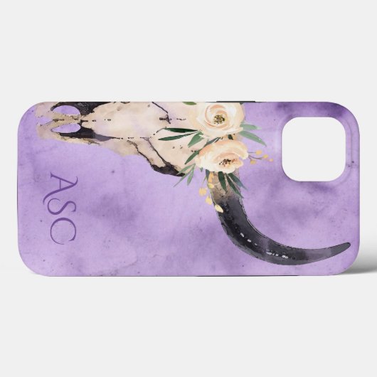 Monogramm Boho Bläserschädel im Lila Hintergrund Case-Mate iPhone Hülle (Rückseite (Horizontal))
