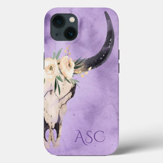 Monogramm Boho Bläserschädel im Lila Hintergrund Case-Mate iPhone Hülle (Rückseite)