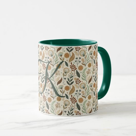 Monogramm Boho Blätter Botanisch Braun Grün Beige Tasse (VorderseiteRechts)