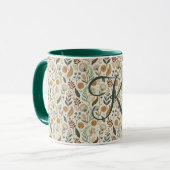Monogramm Boho Blätter Botanisch Braun Grün Beige Tasse (Vorderseite Links)