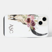 Monogramm Boho-Blumen-Schädel iPhone Hülle (Rückseite (Horizontal))