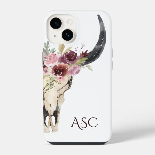 Monogramm Boho-Blumen-Schädel iPhone Hülle (Rückseite)