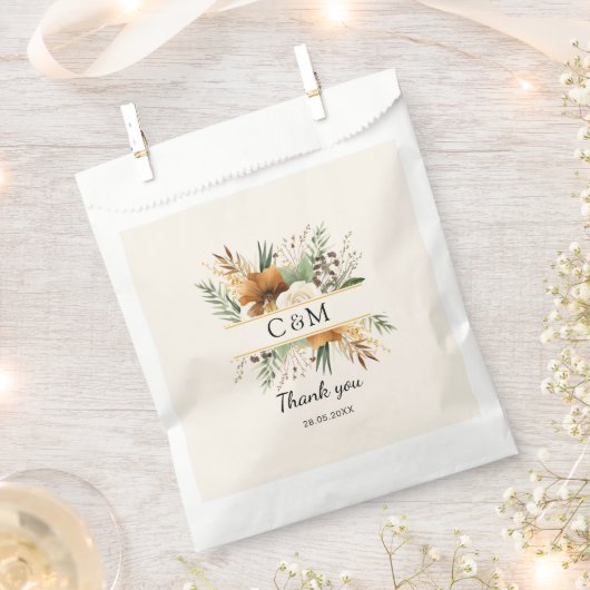 Monogramm, Boho, elegante Blume Geschenktütchen (Ausgeschnitten)