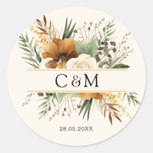 Monogramm, Boho, elegante Blumenbouquet Runder Aufkleber