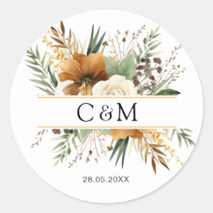 Monogramm, Boho, elegante Blumenbouquet Runder Aufkleber