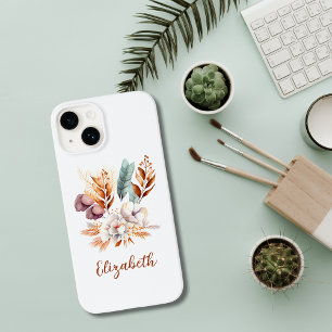Monogramm Boho Floral Terrakotta Blau Lila Case-Mate iPhone 14 Hülle