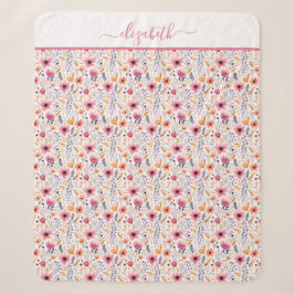 Monogramm Boho Wildblume Pink Orange Lila Blumenmu Sherpadecke