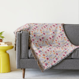 Monogramm Boho Wildblume Rosa Orange Lila Blumen Decke