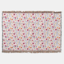 Monogramm Boho Wildblume Rosa Orange Lila Floral Decke