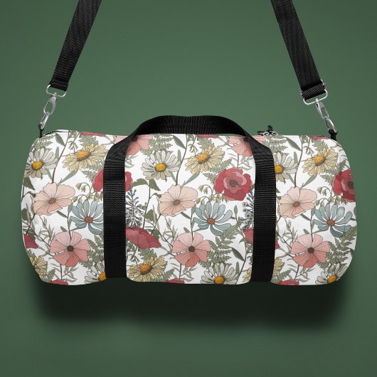 Monogramm Boho Wildblumen Blumenmuster Duffle Bag