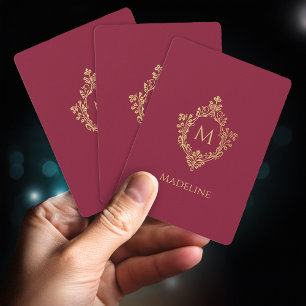 Monogramm Bordeaux Faux Gold Wappen Elegant Vintag Spielkarten