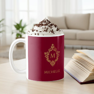 Monogramm Bordeaux Gold Vintage Verzierte Wappen N Kaffeetasse