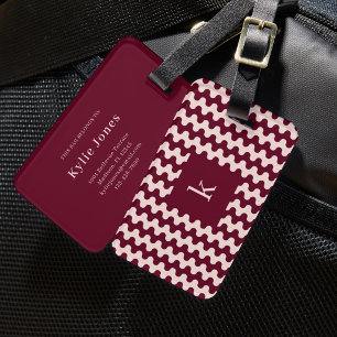 Monogramm Bordeaux-Rosa Fettes Wellenmuster Gepäckanhänger