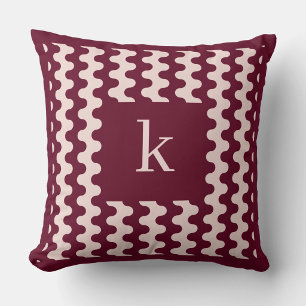 Monogramm Bordeaux-Rosa Fettes Wellenmuster Kissen