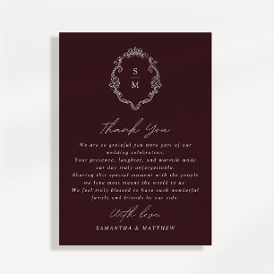 Monogramm Bordeaux-Schrift Hochzeits-Dankeskarten Einladung