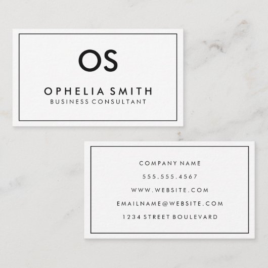 Monogramm Border Minimalistisch Visitenkarte (Vorne/Hinten)