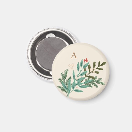Monogramm Botanische Creme Klassisches Weihnachtsf Magnet (Vorderseite/Rückseite)