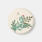 Monogramm Botanische Creme Klassisches Weihnachtsf Magnet (Vorne)