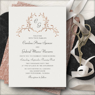 Monogramm Botanische Französische Hochzeit Folieneinladung