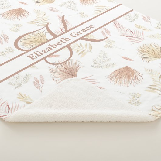 Monogramm Botanische Rose Gold Neutrale Terrakotta Sherpadecke (3/4)