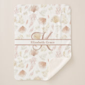 Monogramm Botanische Rose Gold Neutrale Terrakotta Sherpadecke (Vorderseite)