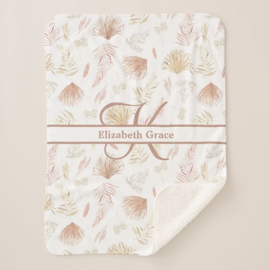 Monogramm Botanische Rose Gold Neutrale Terrakotta Sherpadecke (Vorderseite)