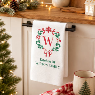Monogramm Botanischer Kranz Weihnachten Familienna Geschirrtuch