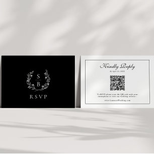 Monogramm Botanischer Wraath QR Code Wedding RSVP Begleitkarte