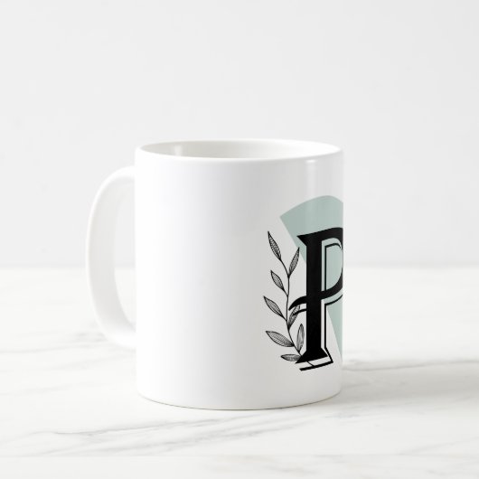 Monogramm Botanisches Blatt P Buchstabe klassische Kaffeetasse (Vorderseite Links)