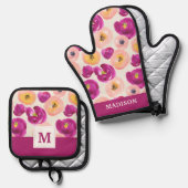 Monogramm | Botanisches Wasserfarbmuster Ofenhandschuh & Topflappen-Set (Vorderseite/Rückseite)