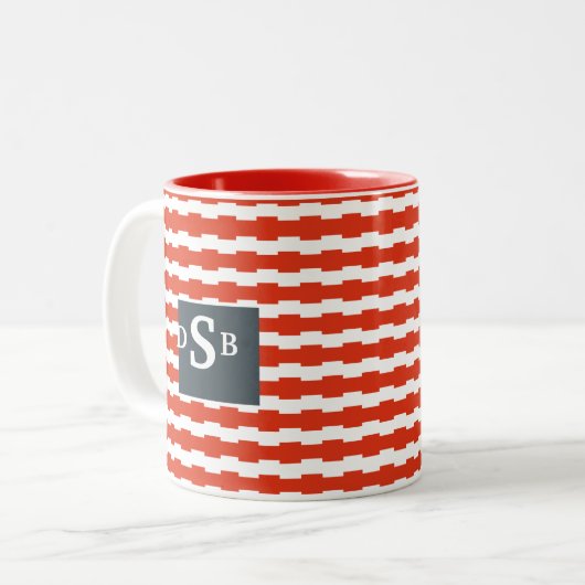 Monogramm Boxstripe Muster Zweifarbige Tasse (Vorderseite Links)