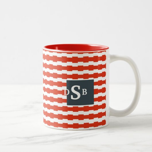 Monogramm Boxstripe Muster Zweifarbige Tasse (Rechts)