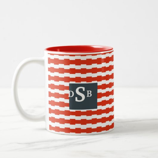 Monogramm Boxstripe Muster Zweifarbige Tasse (Links)