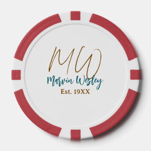 Monogramm braun blau türkis geschätztes Jahr einfa Pokerchips