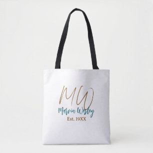 Monogramm braun blau türkis Gründungsjahr einfach Tasche