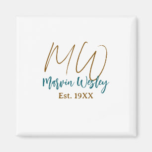 Monogramm braun blau türkis Gründungsjahr minimal Magnet