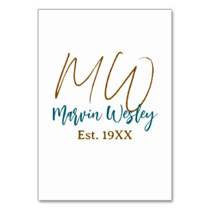 Monogramm braun blau türkis Gründungsjahr minimal Tischnummer