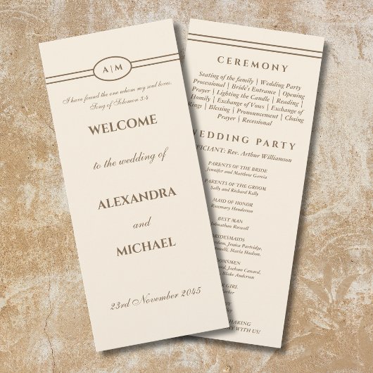 Monogramm Braun Creme Christliches Hochzeitsprogra Programm