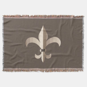 Monogramm Braun gestreifte Fleur De Lis Decke