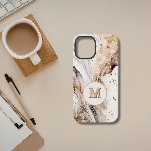 Monogramm Braun Gold Marmor Luxus Abstract Design iPhone Hülle